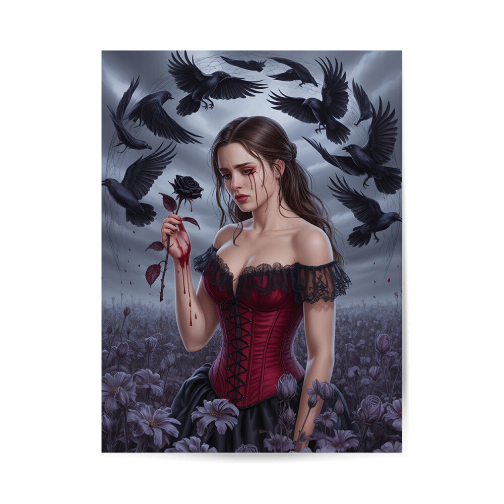 Black Rose Sorrow – Blutige Träne & Rabenliebe - Poster 3:4 | Poster | Dark Shadows Arts