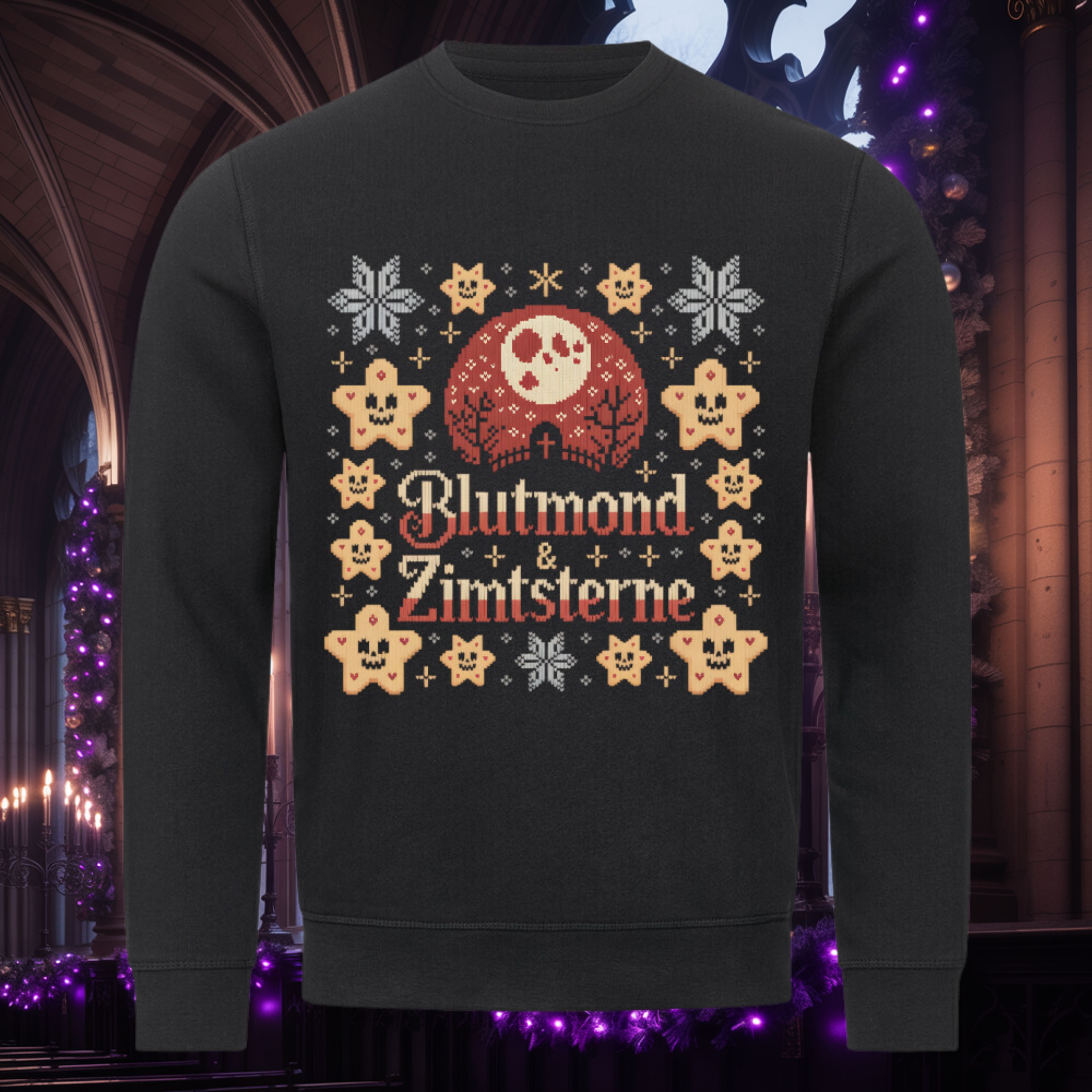 Blutmond & Zimtsterne Sweatshirt – Schwarz – Dark Shadows Arts, gothic christmas pullover