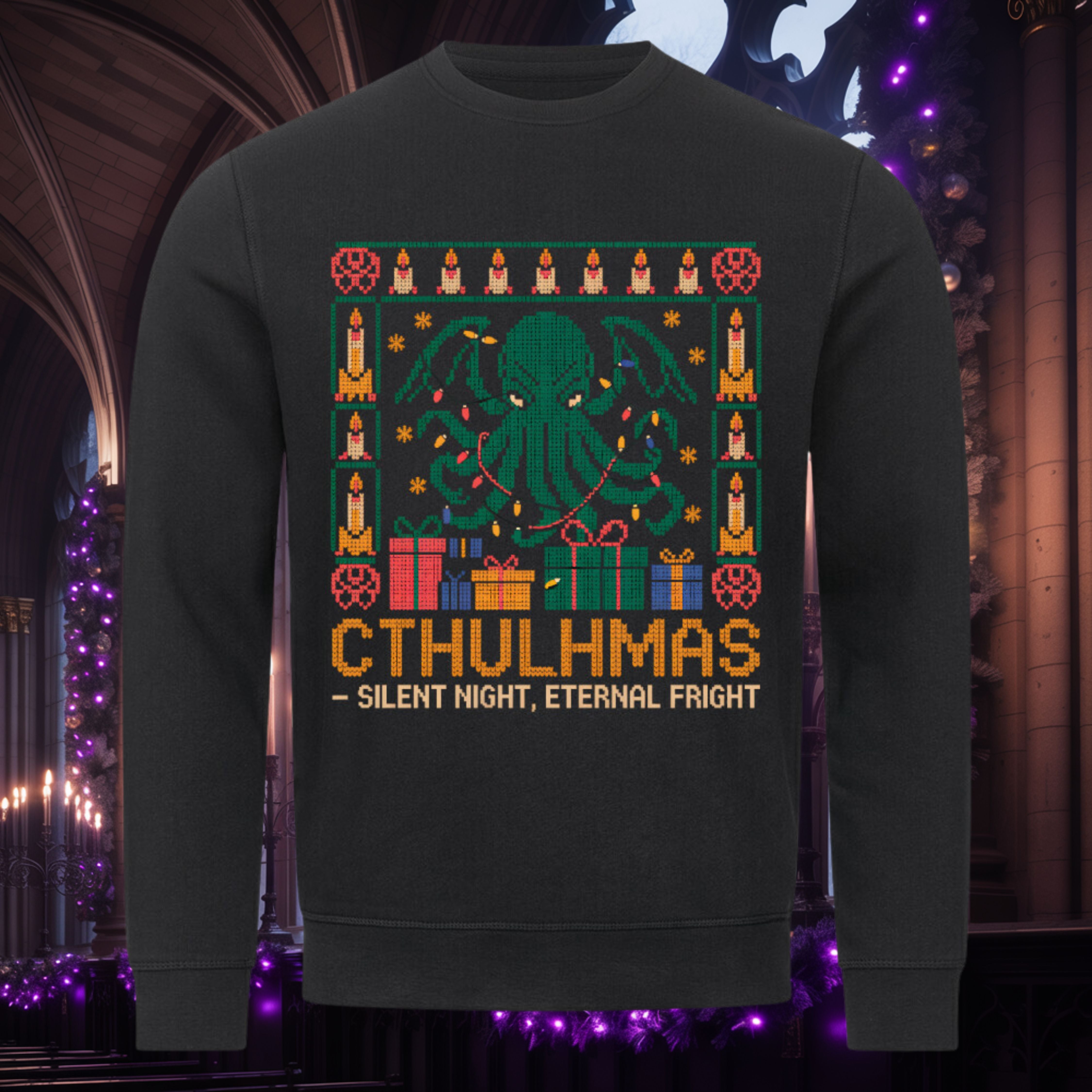 Cthulhmas Sweatshirt – Schwarz – Dark Shadows Arts, Lovecraft Gothic Christmas Pullover