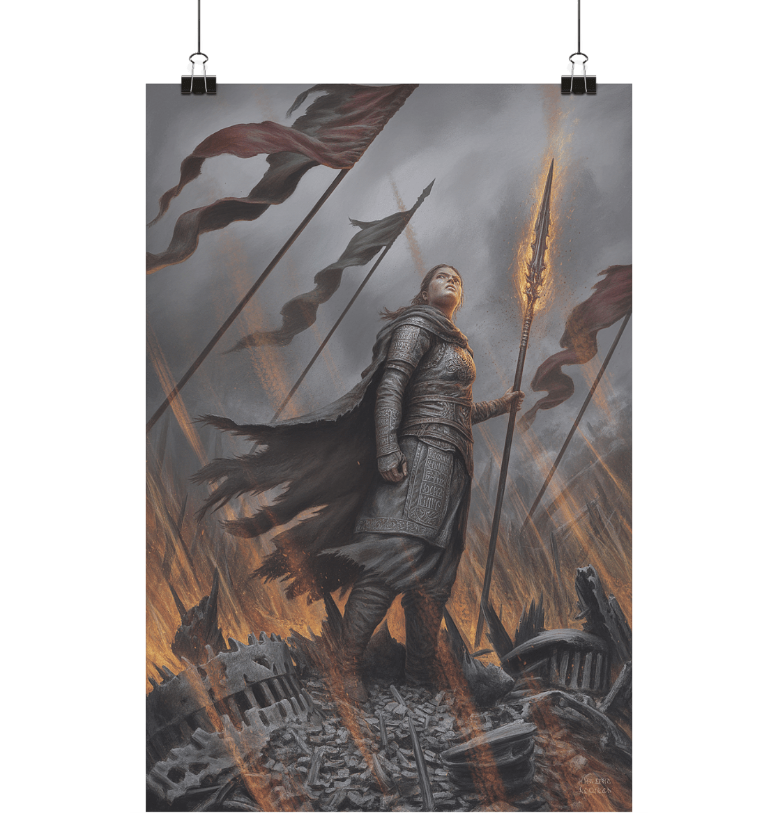 Daughter of the Forgotten Dynasty - Die einsame Kriegerin im Aschewind der Vergangenheit - Poster Din A1 (hoch) | Wall Art | Dark Shadows Arts