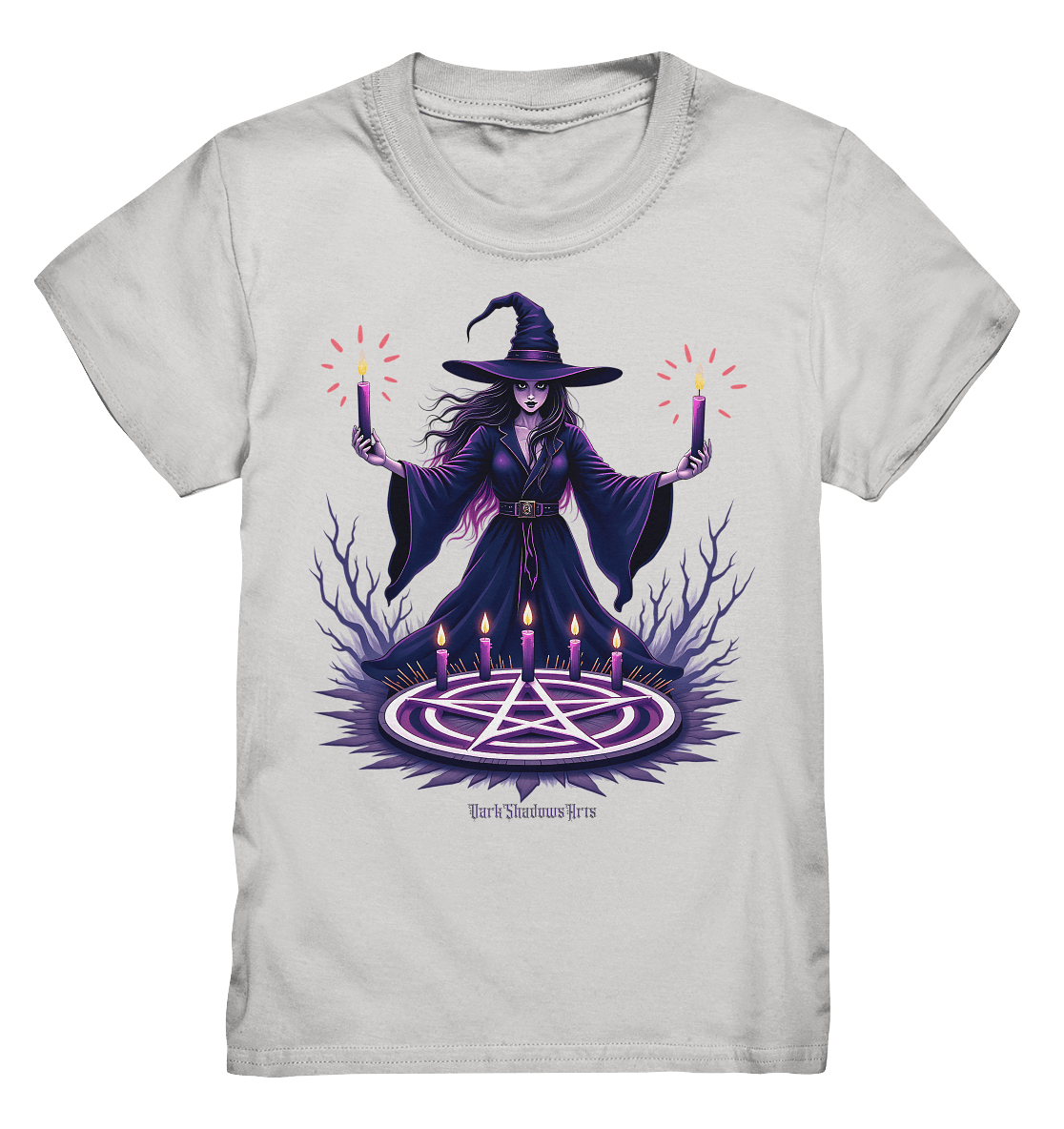 Hexen Illustration mit lila Kerzen und Pentagramm - Kids Premium Shirt | Kids & Babys | Dark Shadows Arts