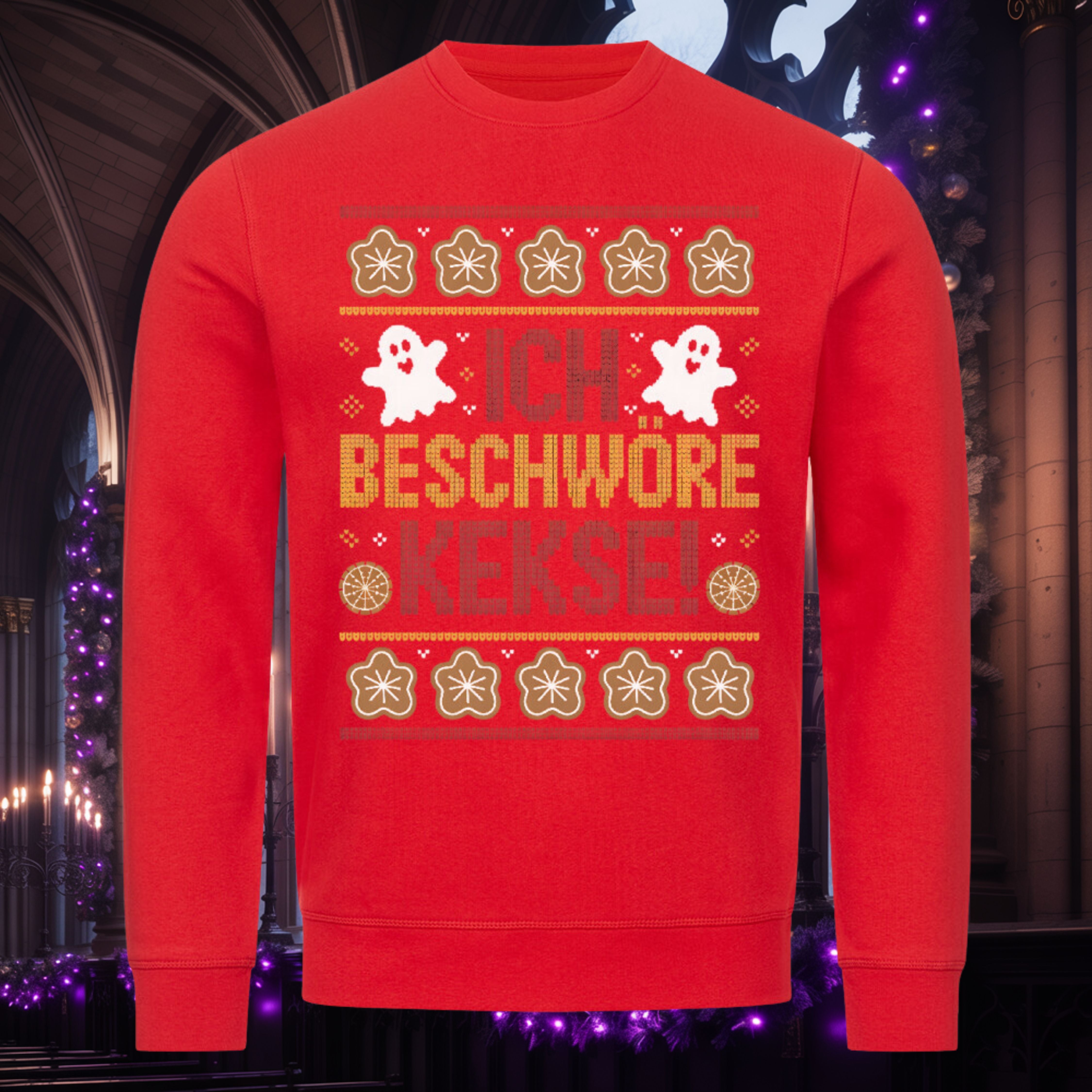 Ich beschwöre Kekse! Sweatshirt – Rot – Dark Shadows Arts, lustig-düsterer Weihnachtspullover