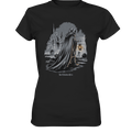Mystische Nachtwanderung: Kapuzengestalt mit Laterne vor verfallener Ruine im Mondschein - Ladies Premium Shirt | Lady - Shirts | Dark Shadows Arts