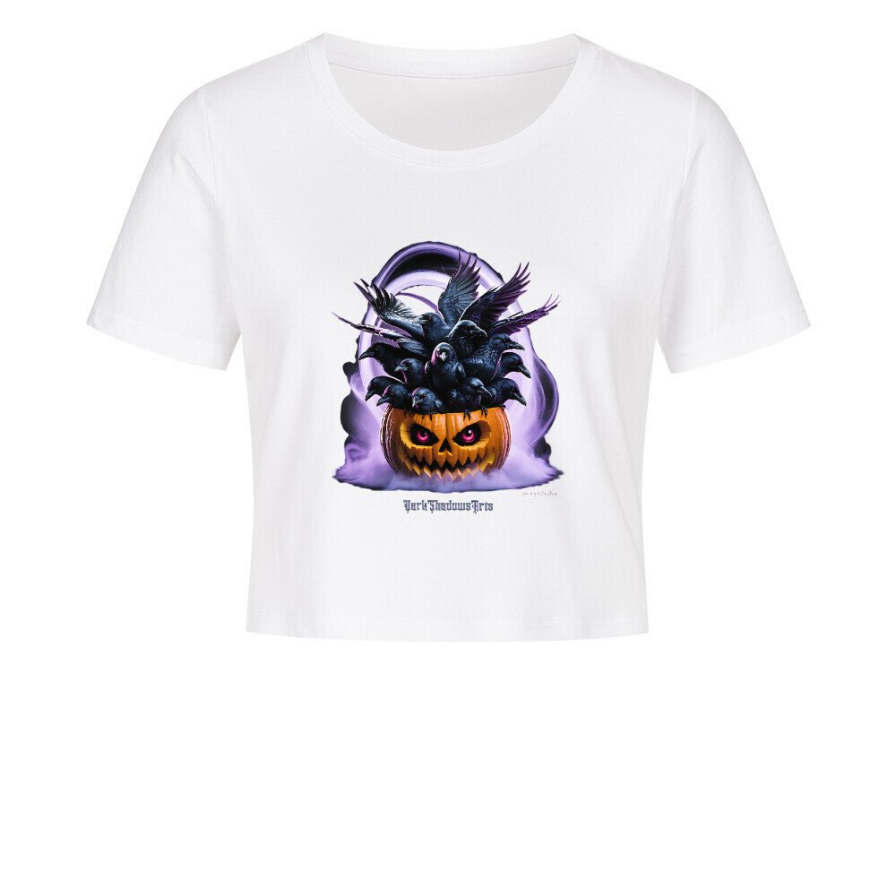 Raven Pumpkin Glow - Ladies Cropped Tee | T-Shirt | Dark Shadows Arts
