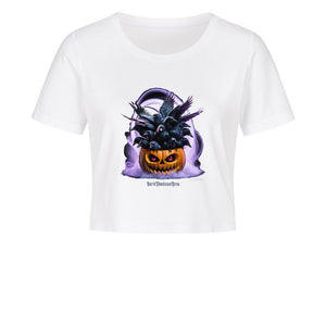 Raven Pumpkin Glow - Ladies Cropped Tee | T-Shirt | Dark Shadows Arts