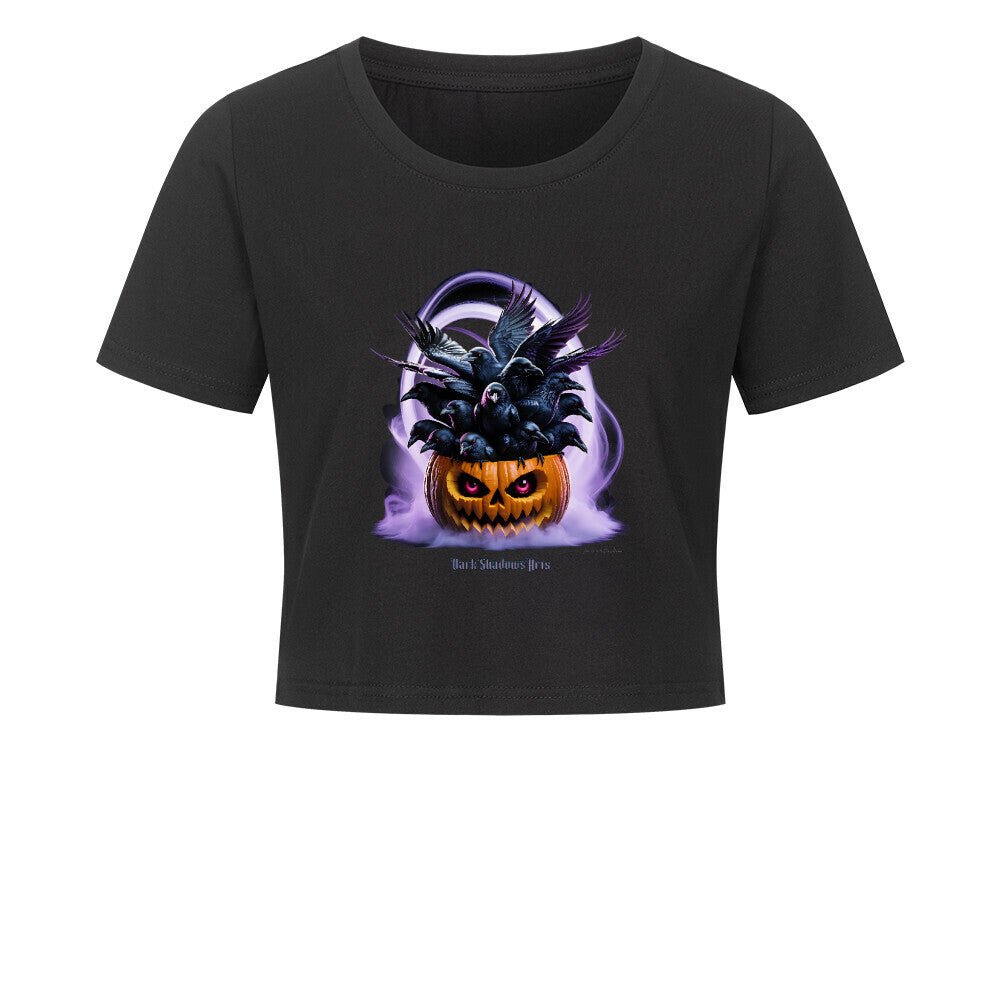 Raven Pumpkin Glow - Ladies Cropped Tee | T-Shirt | Dark Shadows Arts