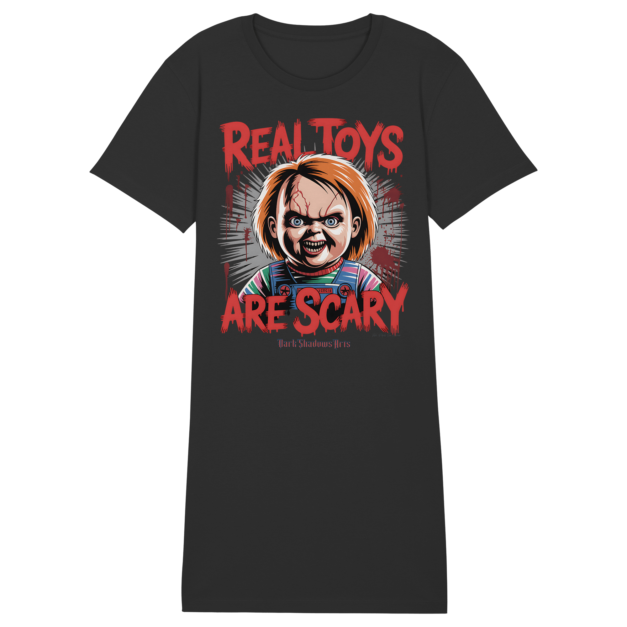 Real Toys Are Scary - Ladies Organic Shirt Dress - Ladies Organic Shirt Dress | Lady - Shirts | Dark Shadows Arts