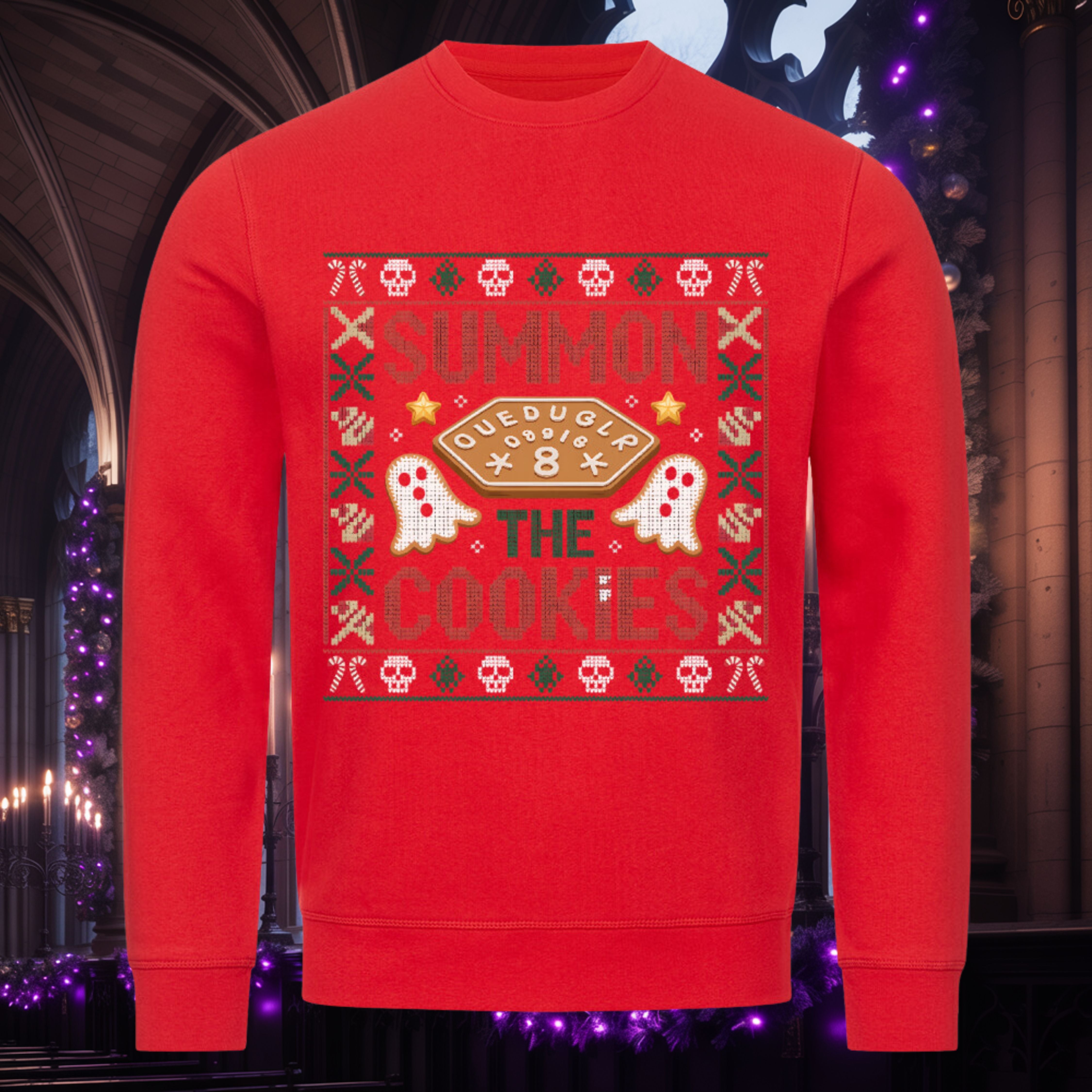 Summon the Cookies Sweatshirt – Rot – Dark Shadows Arts, Gothic Christmas Pullover with ghosts and cookies