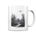 Unheimlicher Nebelfriedhof_ Düstere Aquarellkunst mit Krähen und kahlen Bäumen - Tasse glossy | Trinkgefäße | Dark Shadows Arts