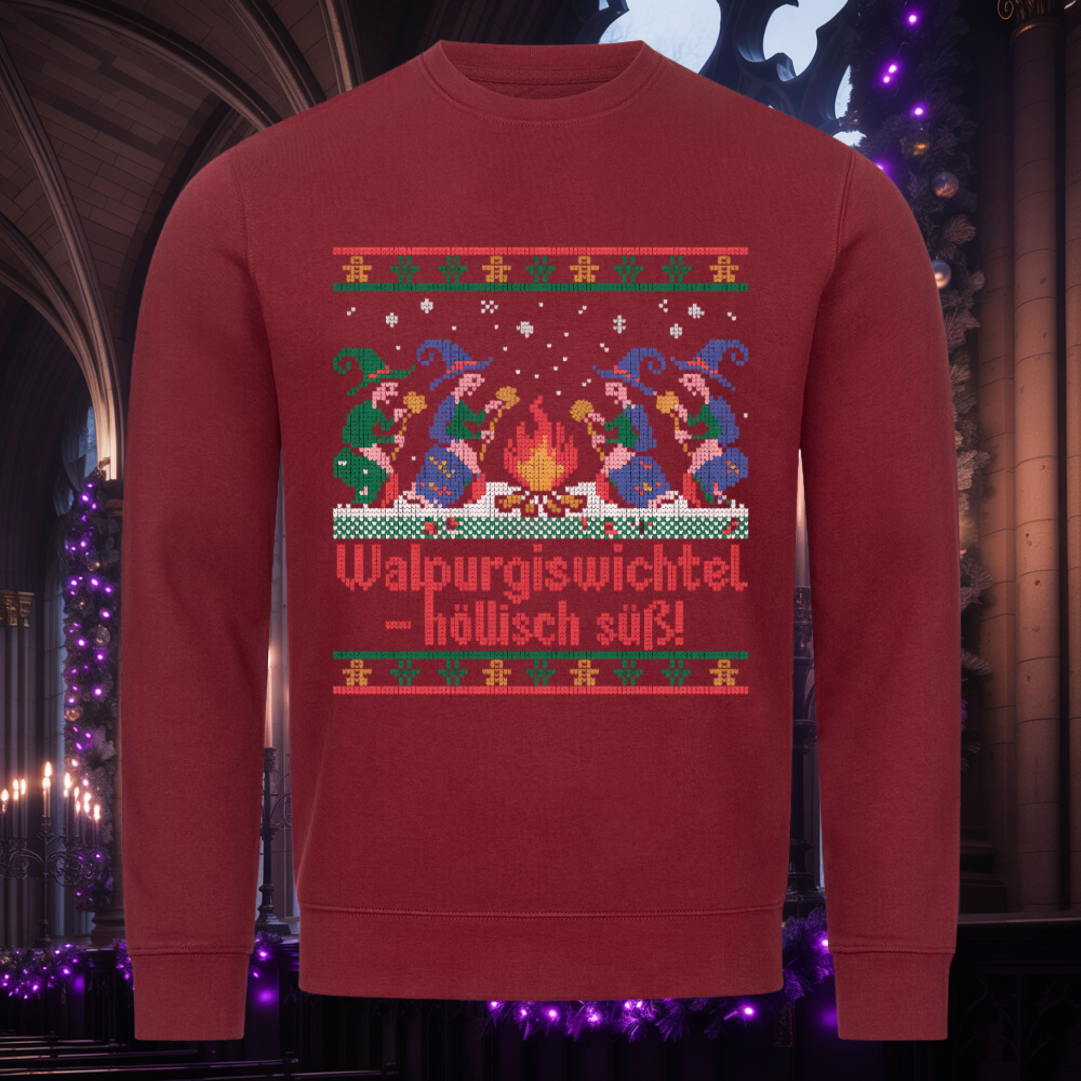Walpurgiswichtel Sweatshirt – Burgunder – Dark Shadows Arts, höllisch süßer Gothic Christmas Pullover