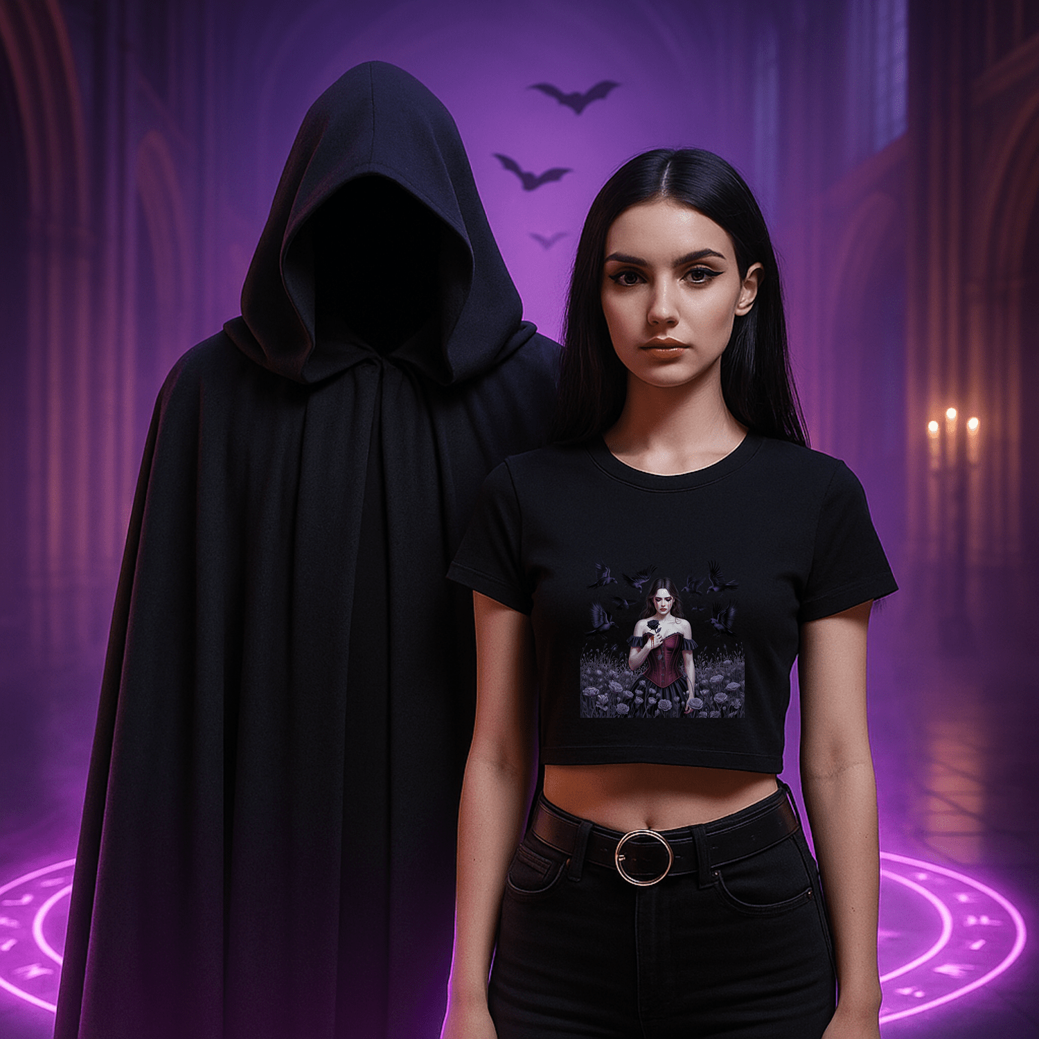 Ladies Cropped Tee - Dark Shadows Arts