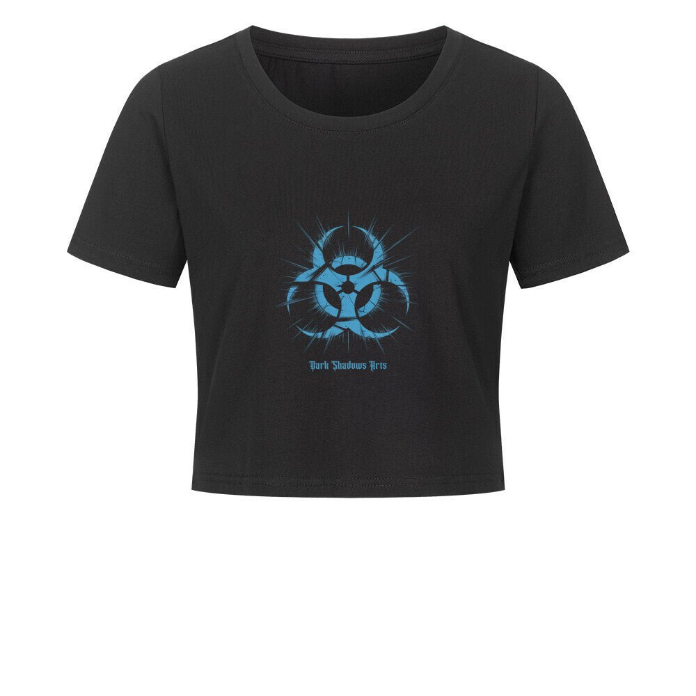 Biohazard Blue_ Apokalyptisches Symbol - Ladies Cropped Tee | T-Shirt | Dark Shadows Arts