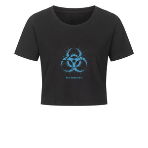 Biohazard Blue_ Apokalyptisches Symbol - Ladies Cropped Tee | T-Shirt | Dark Shadows Arts