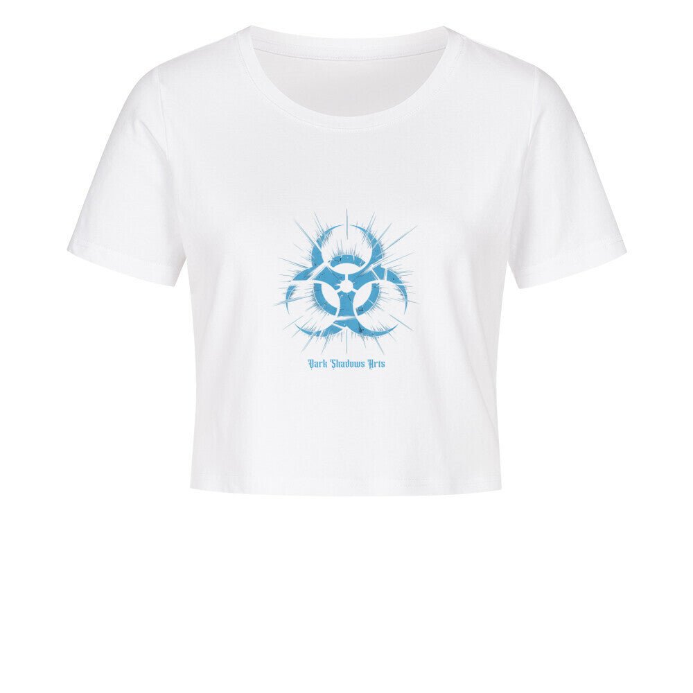 Biohazard Blue_ Apokalyptisches Symbol - Ladies Cropped Tee | T-Shirt | Dark Shadows Arts