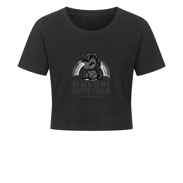 Black is My Happy Color_ Gothic Unicorn - Ladies Cropped Tee | T-Shirt | Dark Shadows Arts