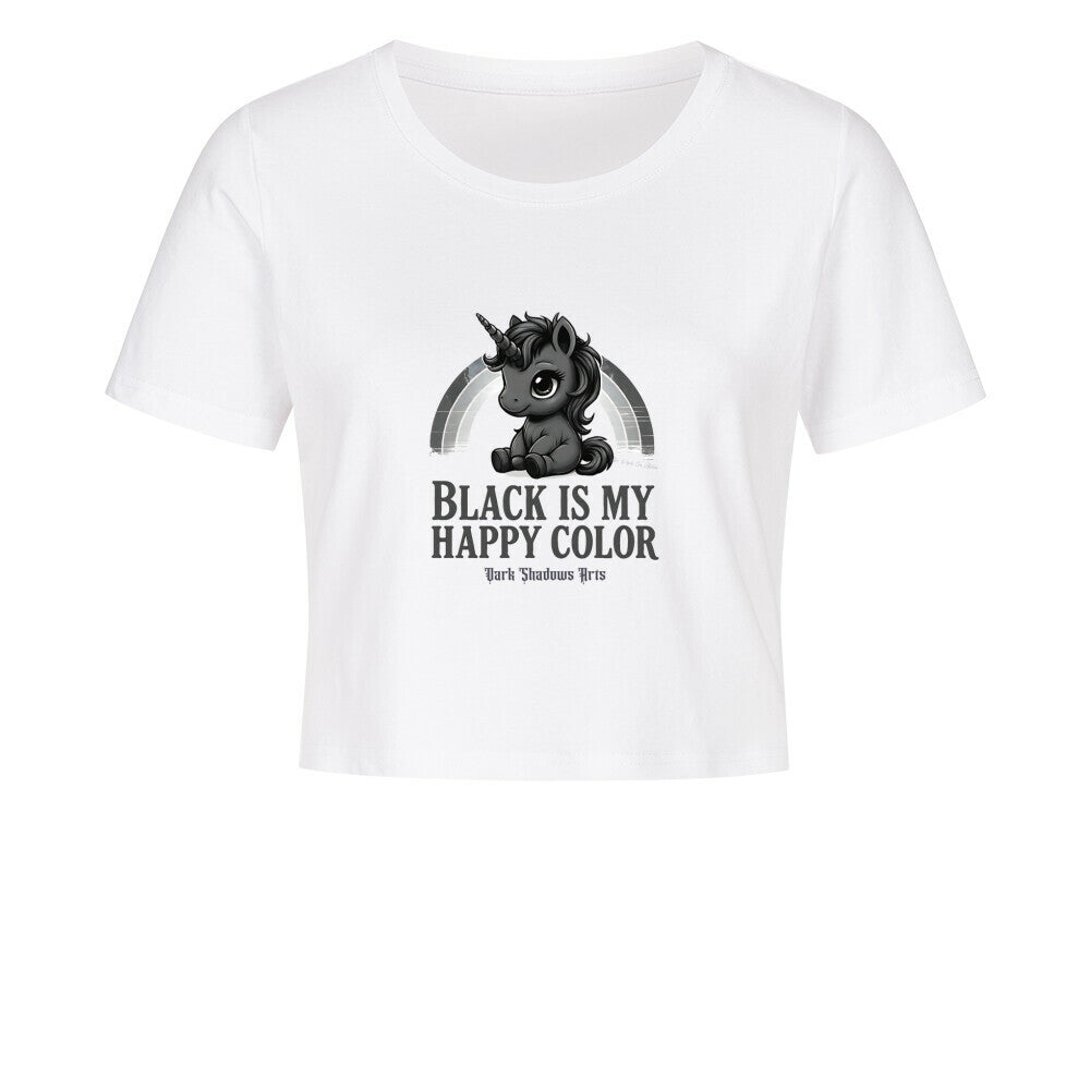 Black is My Happy Color_ Gothic Unicorn - Ladies Cropped Tee | T-Shirt | Dark Shadows Arts