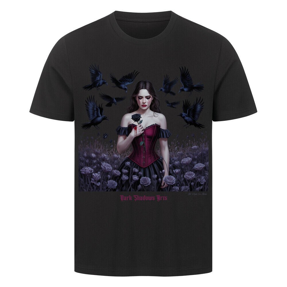 Black Rose Sorrow_ Blutige Träne & Rabenliebe - HigherBlanks Premium T-Shirt | T-Shirt | Dark Shadows Arts