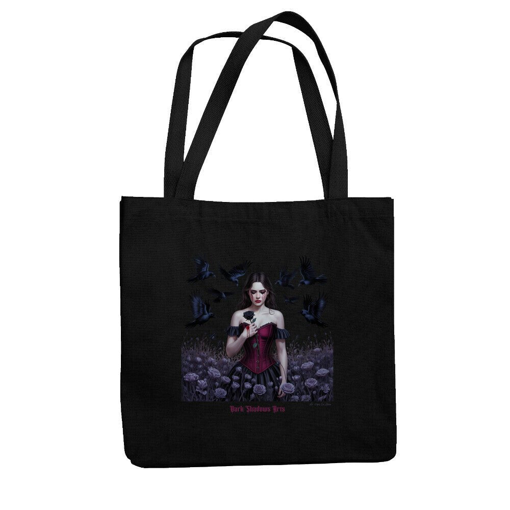 Black Rose Sorrow_ Blutige Träne & Rabenliebe - Jutebeutel | Bag | Dark Shadows Arts