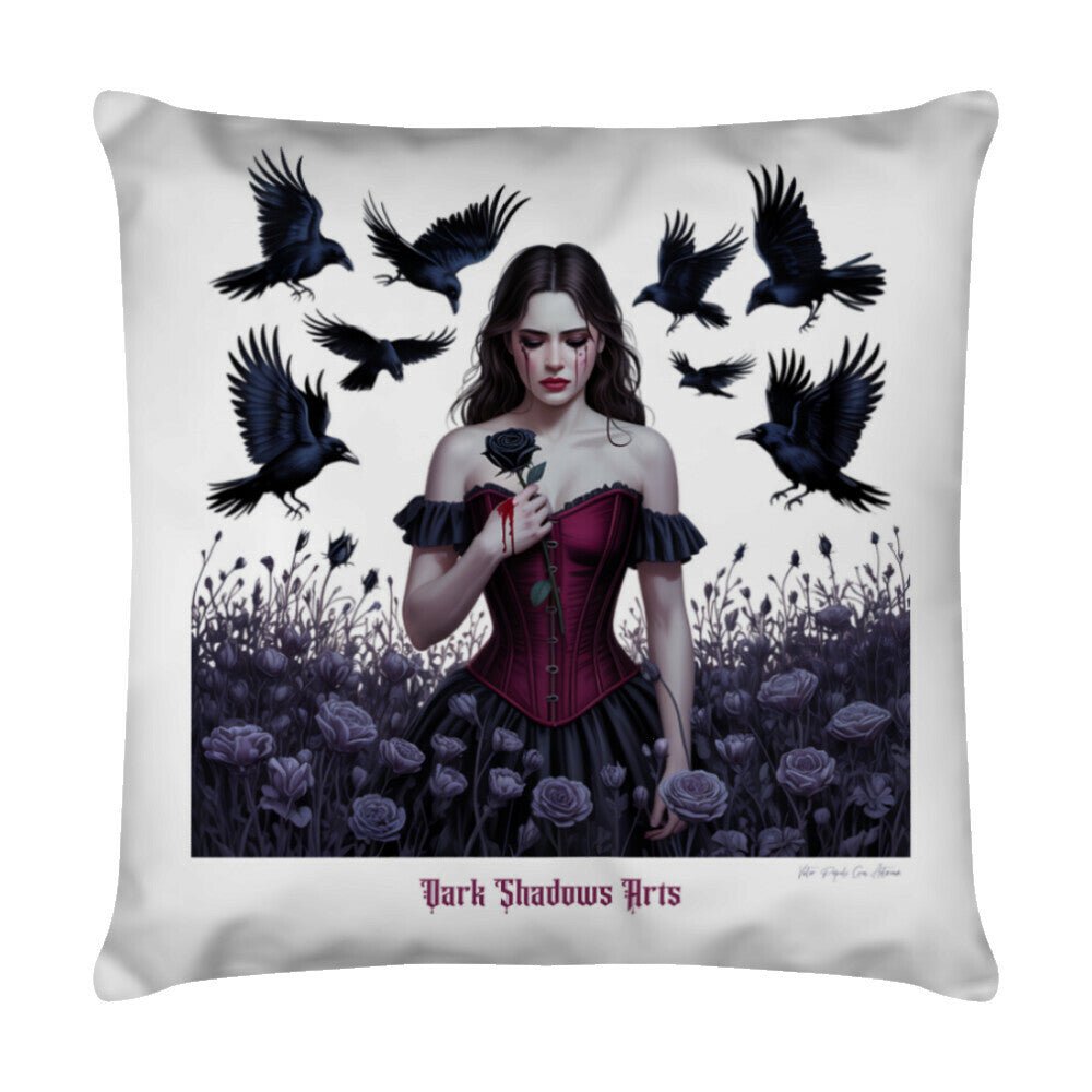 Black Rose Sorrow_ Blutige Träne & Rabenliebe - Kissen | Pillow | Dark Shadows Arts