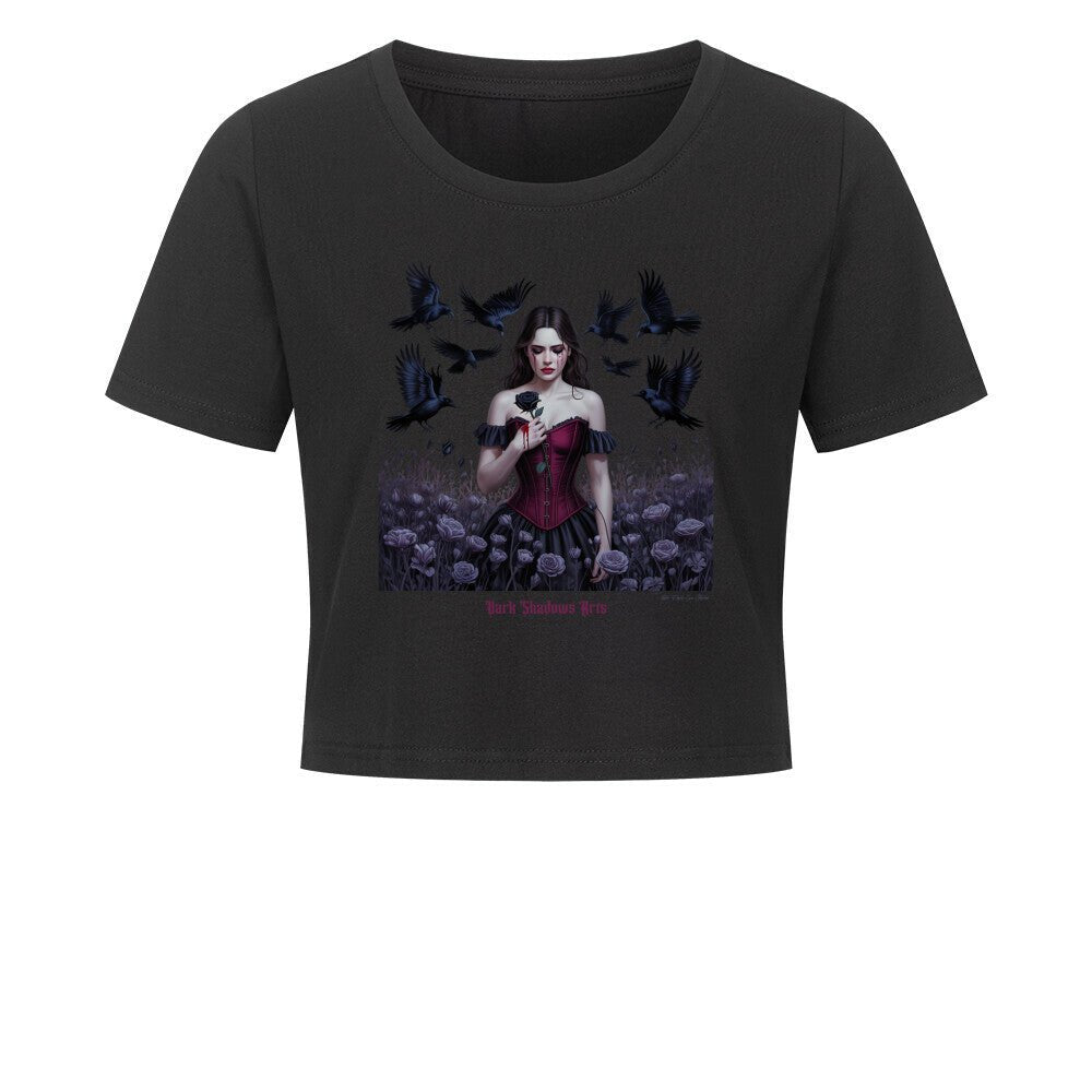 Black Rose Sorrow_ Blutige Träne & Rabenliebe - Ladies Cropped Tee | T-Shirt | Dark Shadows Arts