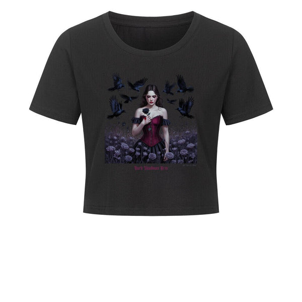 Black Rose Sorrow_ Blutige Träne & Rabenliebe - Ladies Cropped Tee | T-Shirt | Dark Shadows Arts