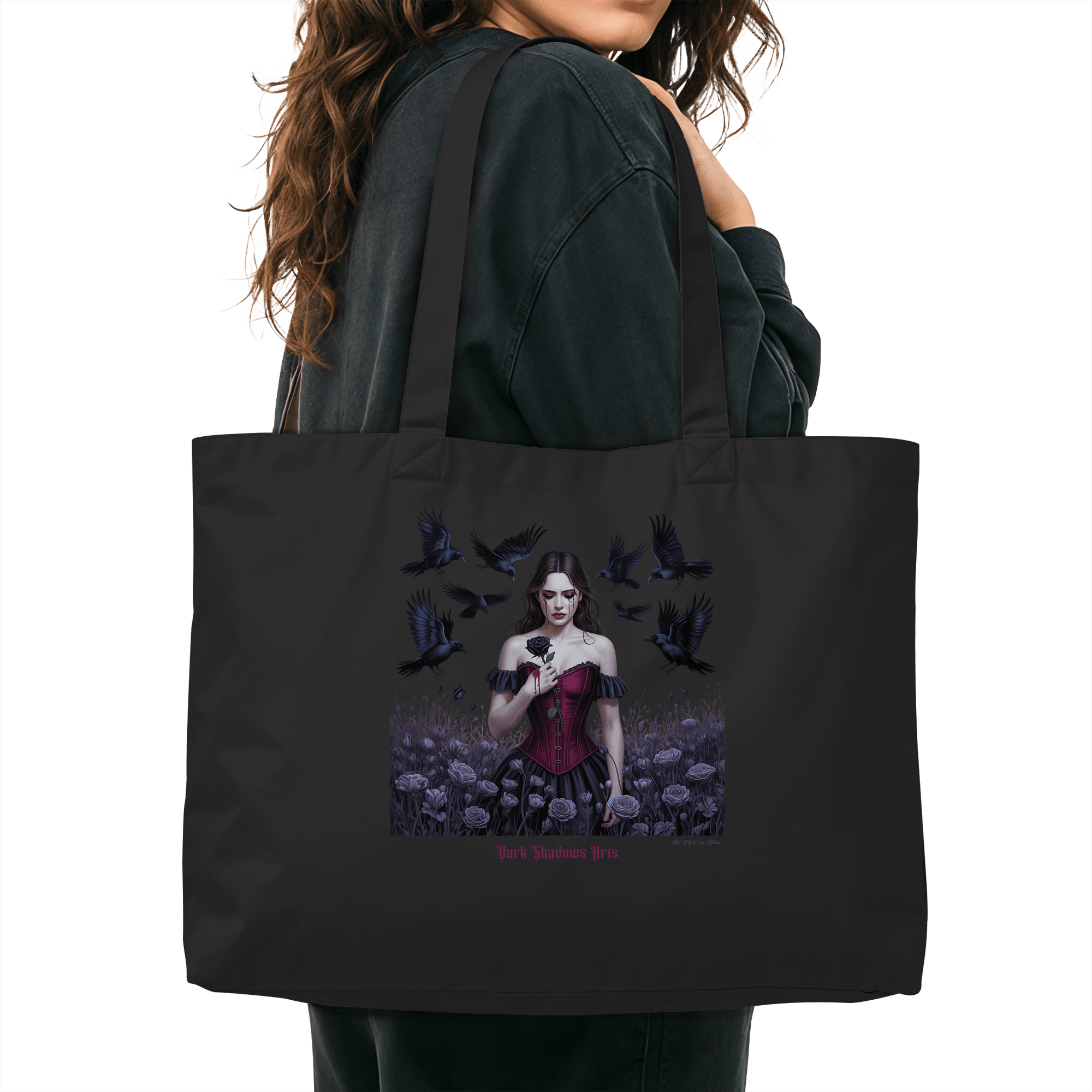 Black Rose Sorrow_ Blutige Träne & Rabenliebe - Organic Shopping - Bag - Organic Shopping - Bag | Taschen | Dark Shadows Arts