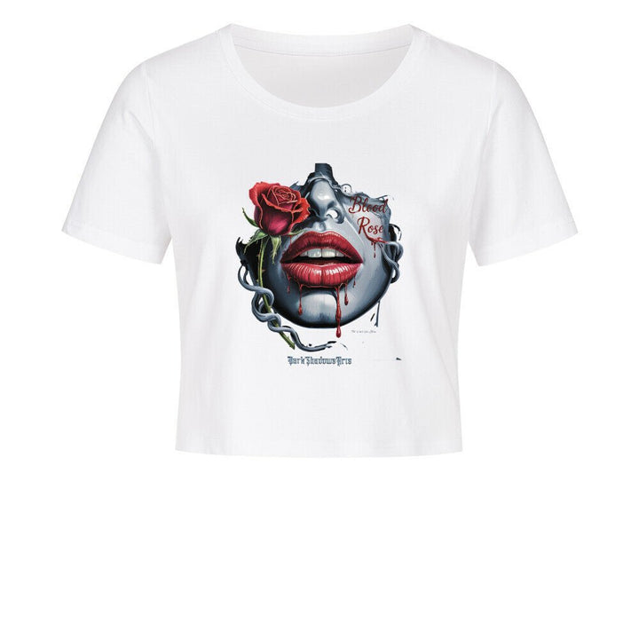 Blood Rose – Lippen voller Sehnsucht - Ladies Cropped Tee | T-Shirt | Dark Shadows Arts