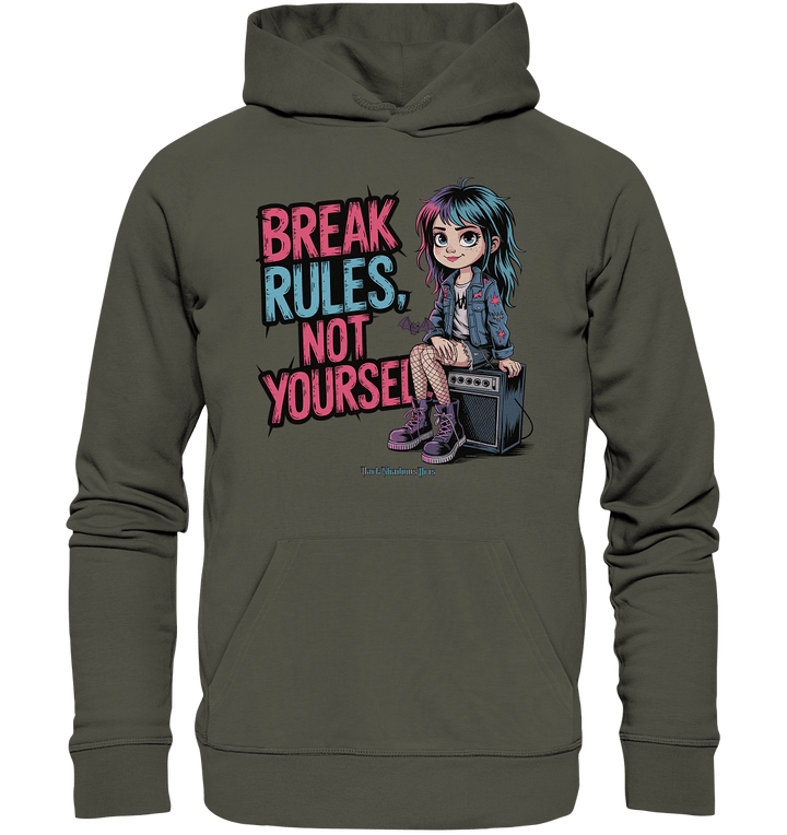 BREAK RULES, NOT YOURSELF – Kreatives Design für Rebell:innen - Organic Hoodie | Hoodies | Dark Shadows Arts