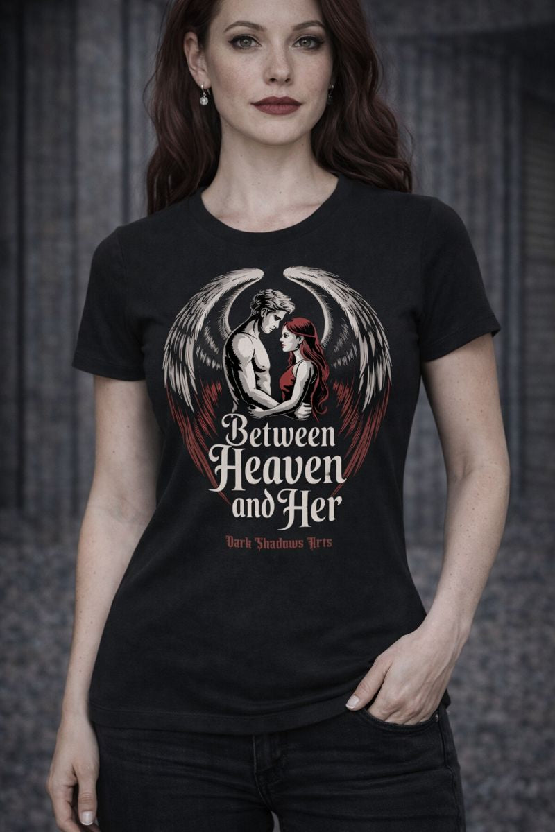 Premium Organic Shirt Women mit Between Heaven and Her Motiv von Dark Shadows Arts im ästhetischen Dark-Romantic-Look