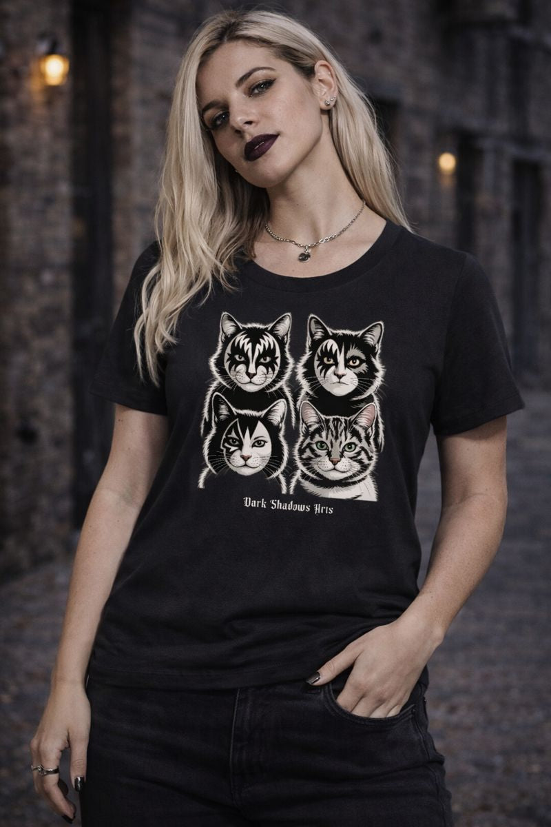 Premium Organic Shirt Women mit KISS Katzen Rockdesign von Dark Shadows Arts im urbanen Lifestyle