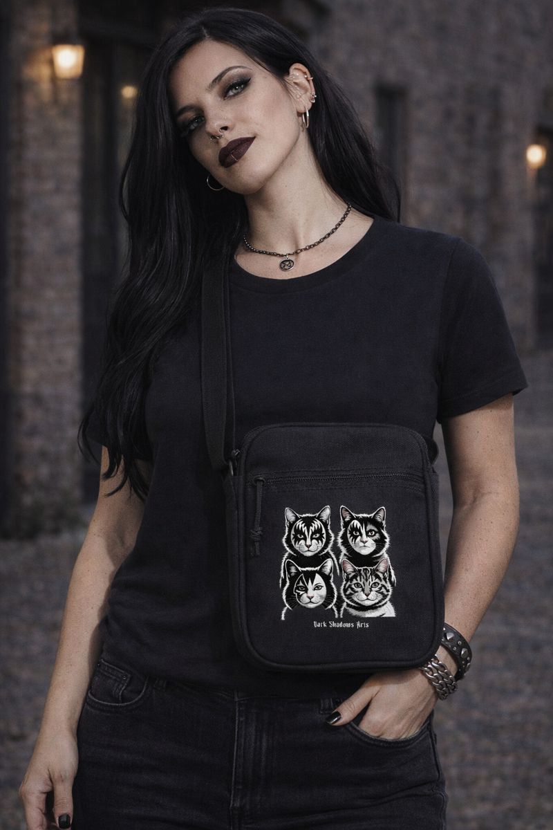 Umhängetasche mit KISS Katzen Rockmotiv von Dark Shadows Arts im urbanen Lifestyle
