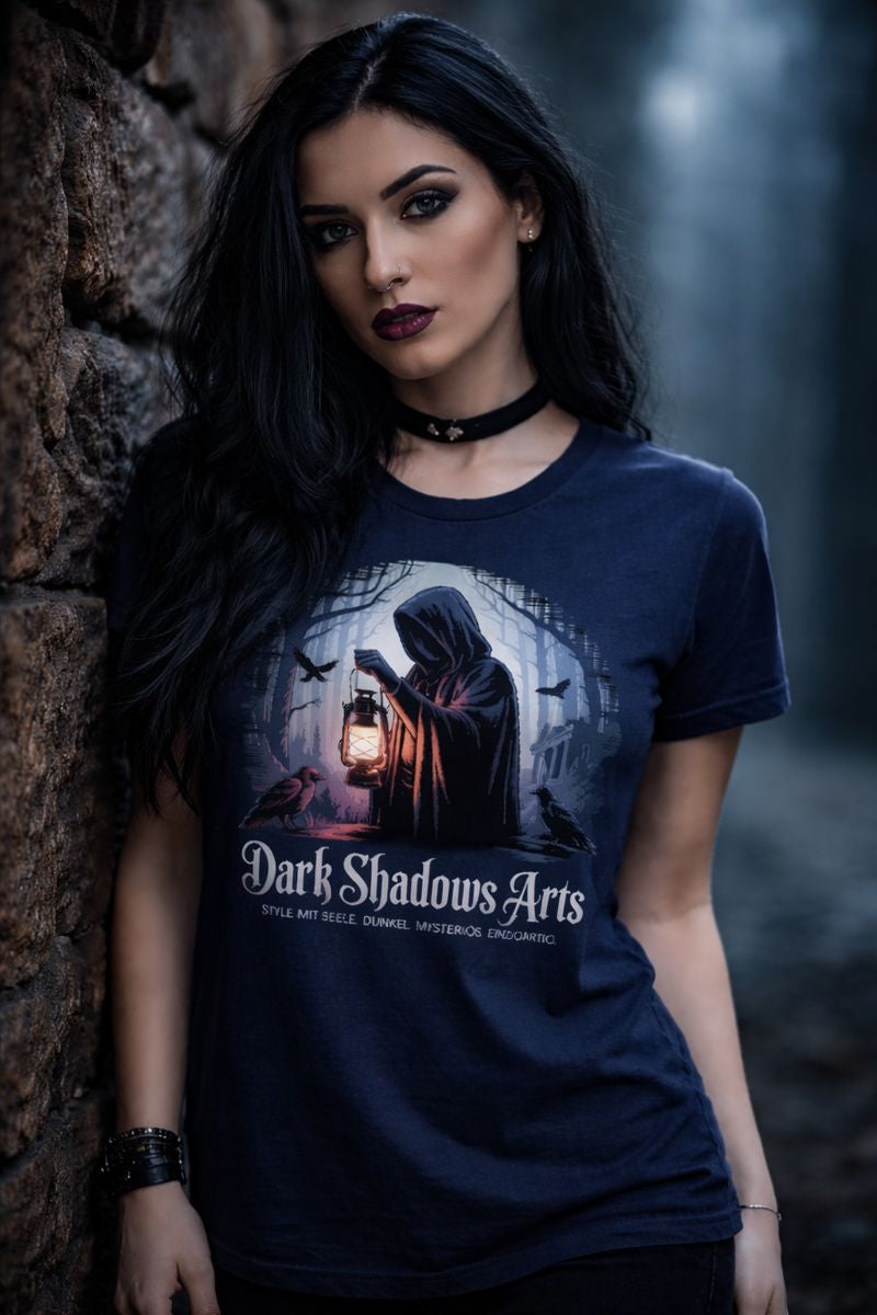 Premium T-Shirt mit Lantern of the Silent Guardian von Dark Shadows Arts im düsteren, atmosphärischen Lifestyle-Look