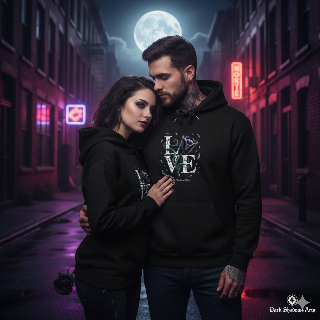 Oversized Hoodie mit Shattered Bloom Motiv von Dark Shadows Arts im kunstvollen Dark-Romantic-Setting