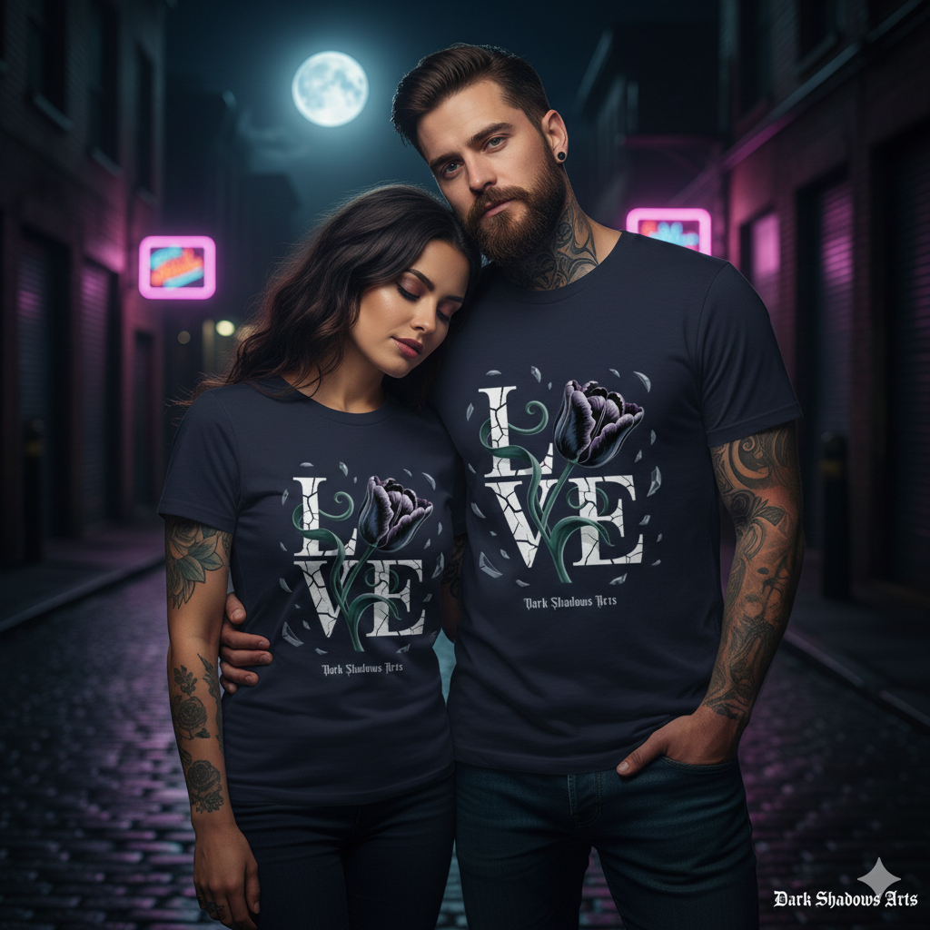 Premium T-Shirt mit Shattered Bloom Motiv von Dark Shadows Arts im ruhigen Dark-Romantic-Look