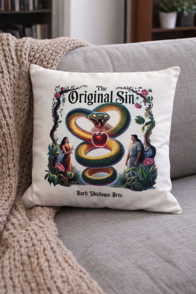 Kissen mit The Original Sin Motiv von Dark Shadows Arts im stilvollen Wohnsetting