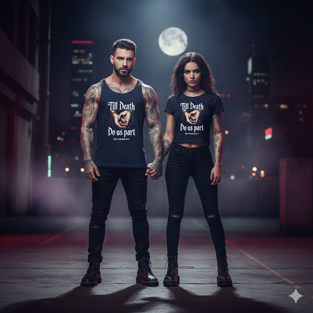 Ladies Cropped Tee mit Till Death Do Us Part Motiv von Dark Shadows Arts im provokanten Gothic-Look