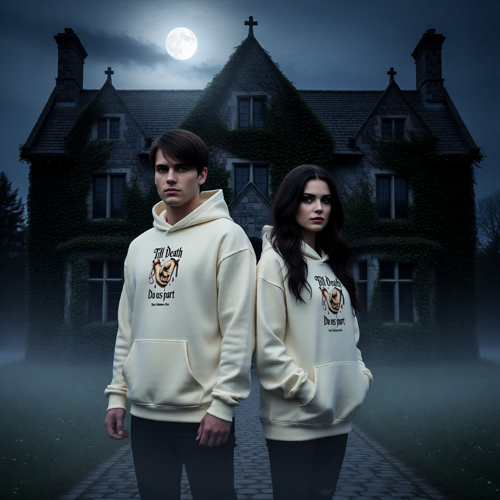 Oversized Hoodie mit Till Death Do Us Part Motiv von Dark Shadows Arts im kompromisslosen Gothic-Look