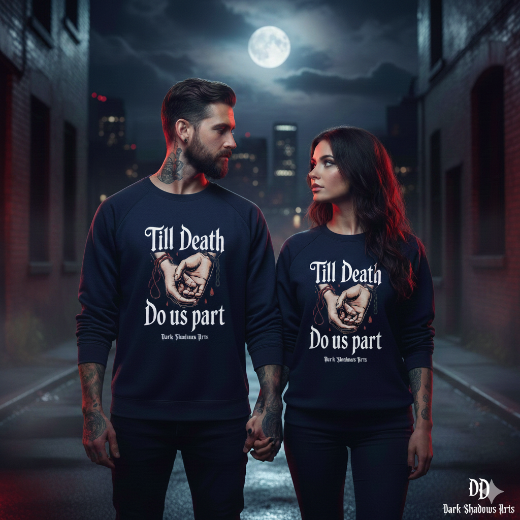 Sweatshirt mit Till Death Do Us Part Motiv von Dark Shadows Arts im ruhigen Dark-Romantic-Setting