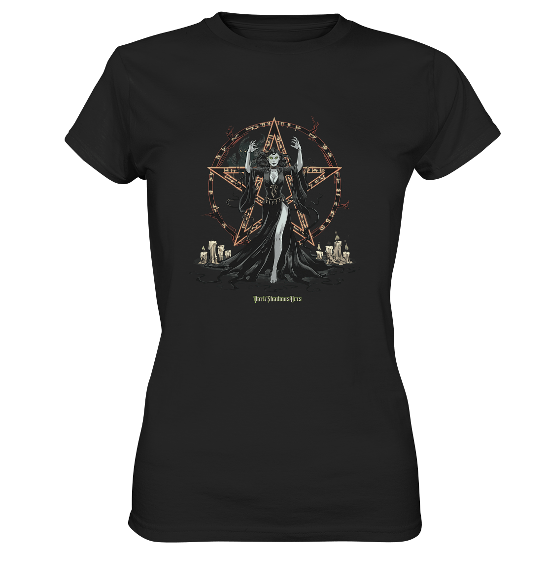 Dark Sorceress Pentagram – Zauberin mit Runen & Kerzen - Ladies Premium Shirt | Lady - Shirts | Dark Shadows Arts
