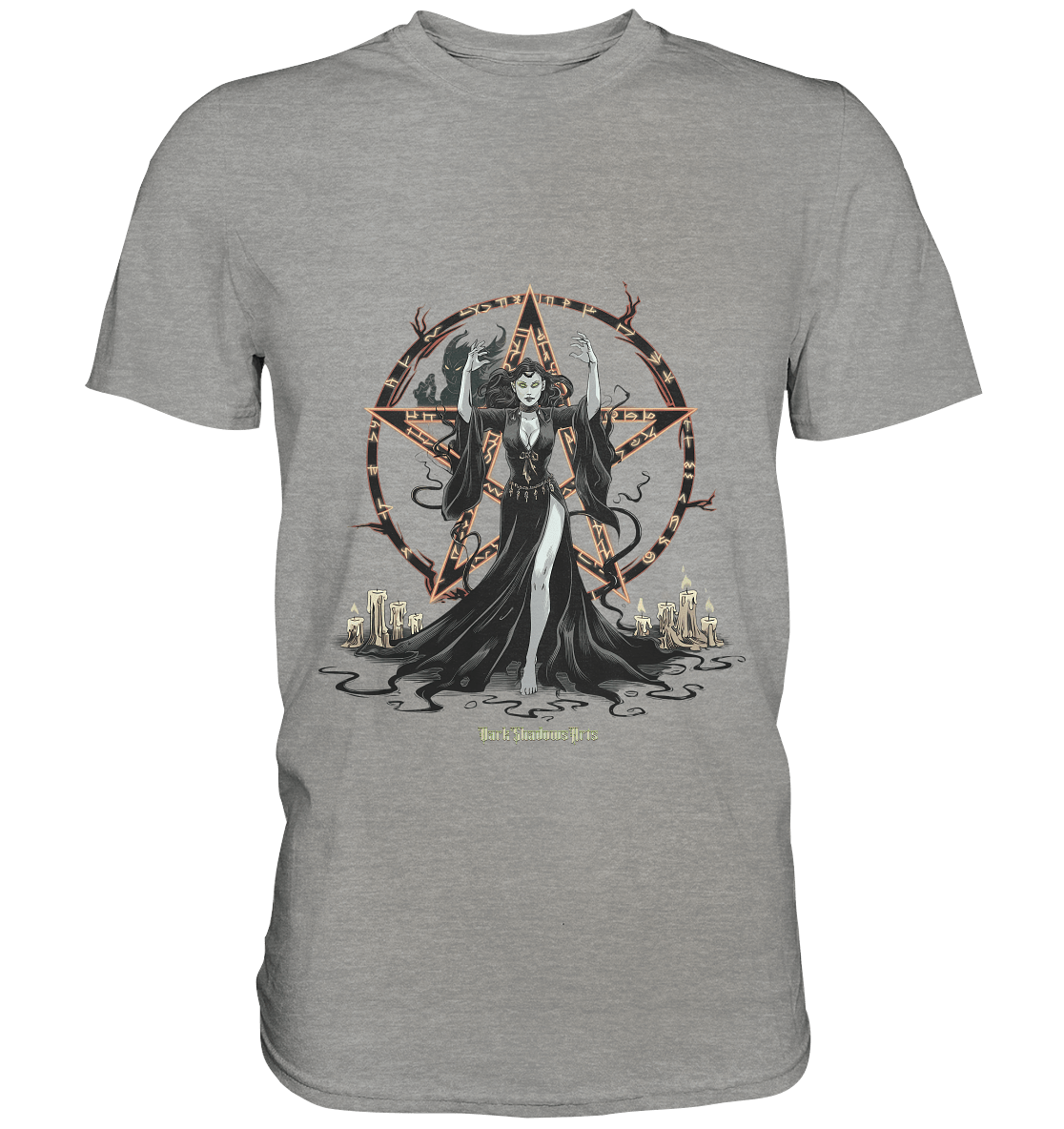 Dark Sorceress Pentagram – Zauberin mit Runen & Kerzen - Premium Shirt | Unisex - Shirts | Dark Shadows Arts