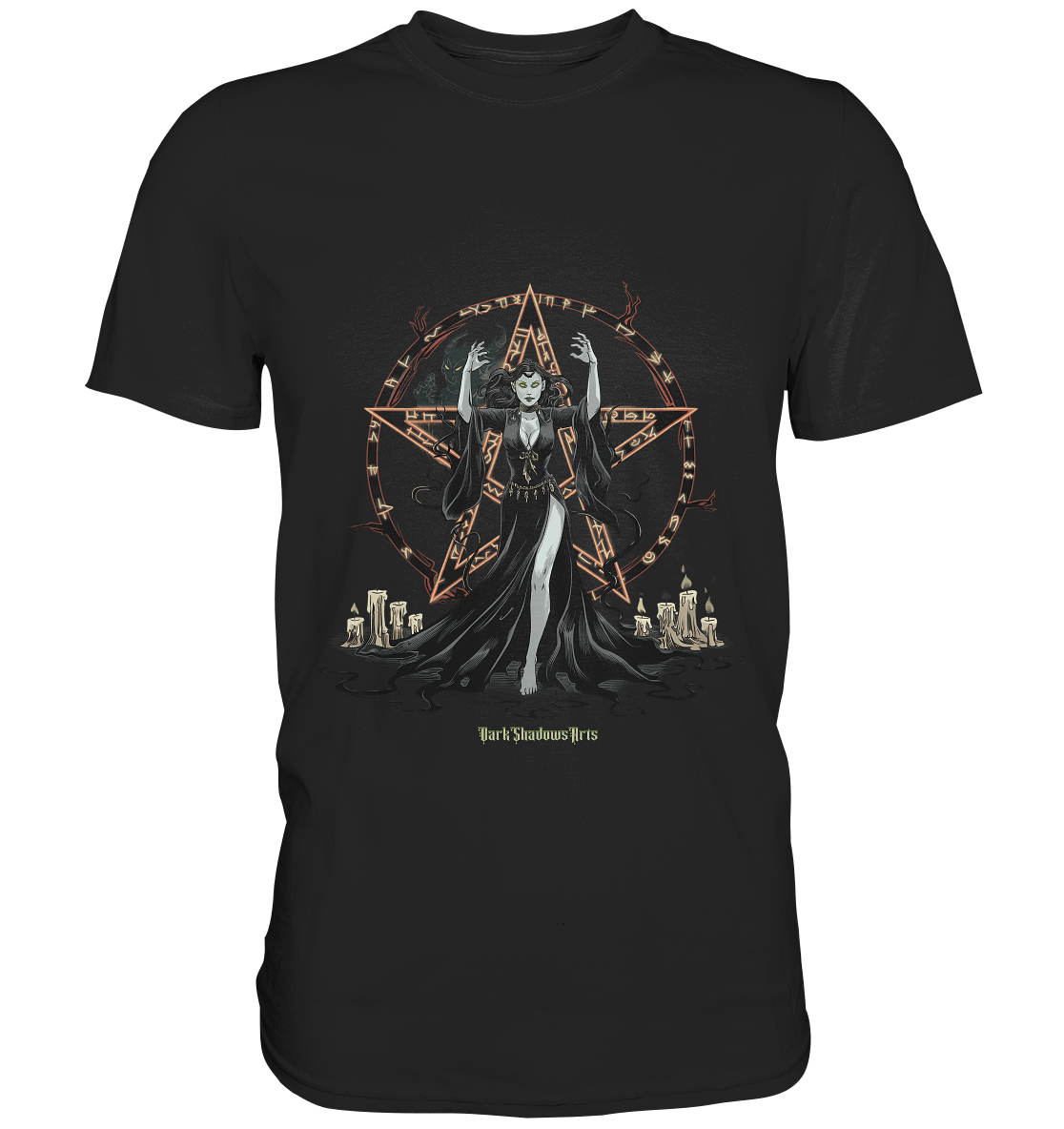 Dark Sorceress Pentagram – Zauberin mit Runen & Kerzen - Premium Shirt | Unisex - Shirts | Dark Shadows Arts