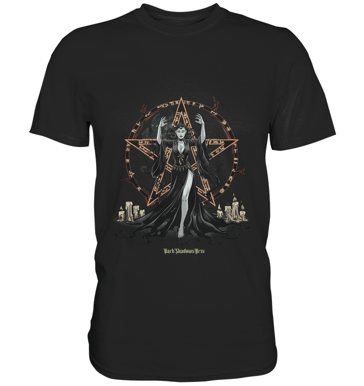 Dark Sorceress Pentagram – Zauberin mit Runen & Kerzen - Premium Shirt | Unisex - Shirts | Dark Shadows Arts