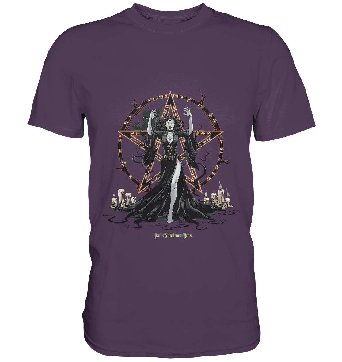 Dark Sorceress Pentagram – Zauberin mit Runen & Kerzen - Premium Shirt | Unisex - Shirts | Dark Shadows Arts