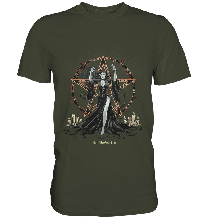 Dark Sorceress Pentagram – Zauberin mit Runen & Kerzen - Premium Shirt | Unisex - Shirts | Dark Shadows Arts