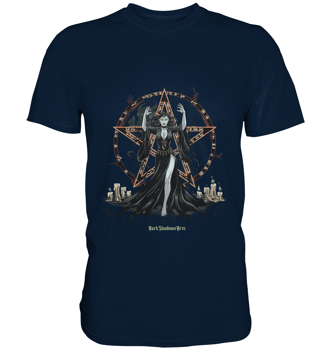 Dark Sorceress Pentagram – Zauberin mit Runen & Kerzen - Premium Shirt | Unisex - Shirts | Dark Shadows Arts