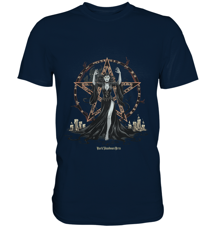 Dark Sorceress Pentagram – Zauberin mit Runen & Kerzen - Premium Shirt | Unisex - Shirts | Dark Shadows Arts