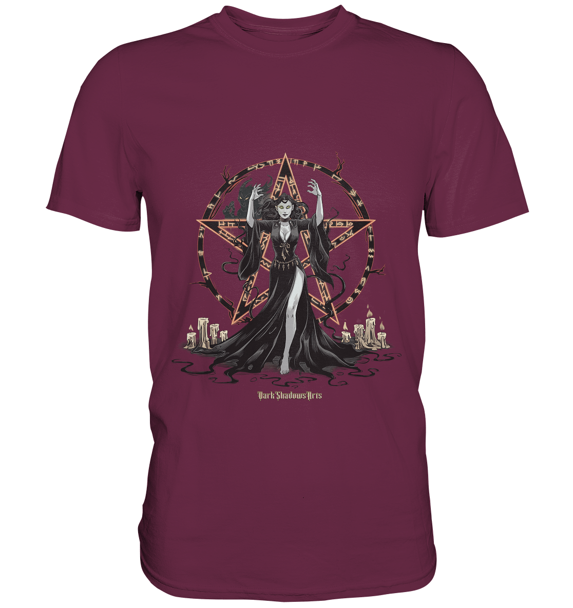 Dark Sorceress Pentagram – Zauberin mit Runen & Kerzen - Premium Shirt | Unisex - Shirts | Dark Shadows Arts