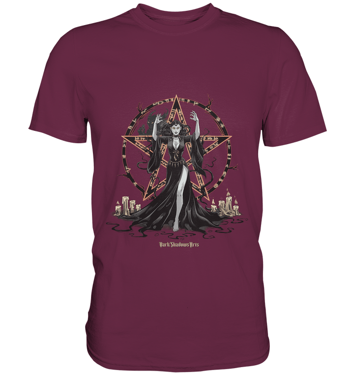 Dark Sorceress Pentagram – Zauberin mit Runen & Kerzen - Premium Shirt | Unisex - Shirts | Dark Shadows Arts