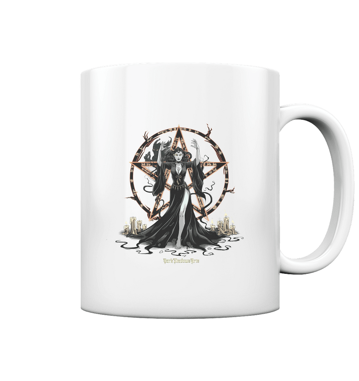 Dark Sorceress Pentagram – Zauberin mit Runen & Kerzen - Tasse glossy | Trinkgefäße | Dark Shadows Arts