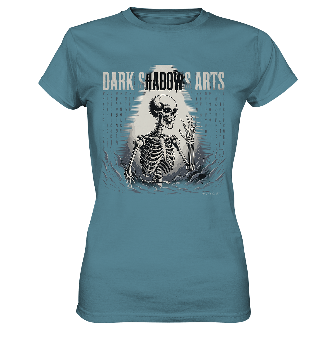 Defiant Bones – Erhobenes Skelett in mystischem Nebel - DSA - Ladies Premium Shirt | Lady - Shirts | Dark Shadows Arts